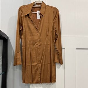 Abercrombie & Fitch Brown Satin Shirt Dress